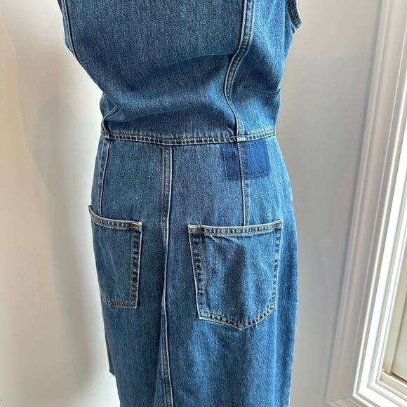 Etica Denim Jean Sleeveless Dress Small Button Western Minimalist Eco Casual - Picture 8 of 10